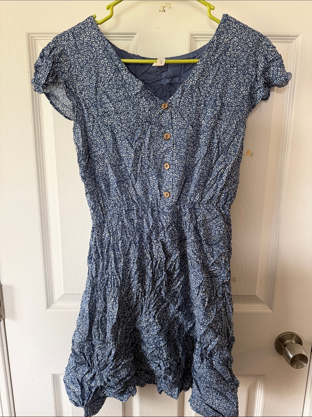 Blue Floral Mini Dress with Button Front